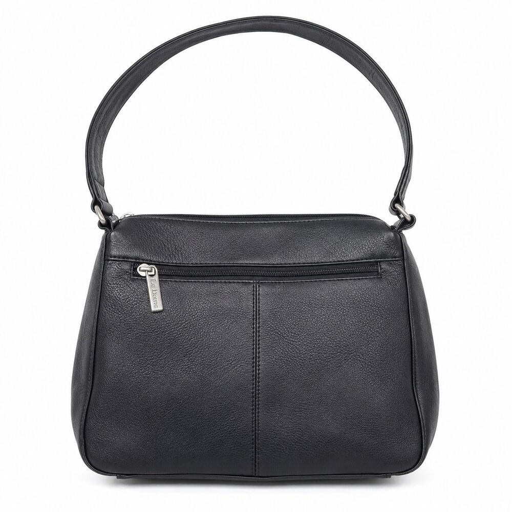 Le Donne Shoulder Bag Women's Medium Black Leather Zip Pockets Casual Purse